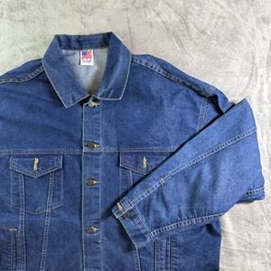 A OF M Made in USA Denim Jacket Military Graphic Jean Coat X-Large